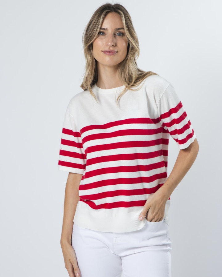 Baldwin Knit Top Red/White