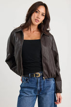 Load image into Gallery viewer, Troupe Chocolate PU Leather Zip Through Bubble Hem
