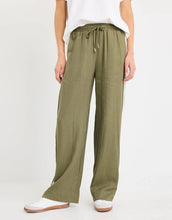 Load image into Gallery viewer, Vibe Khaki Linen Blend Stipe Wide Leg Pant
