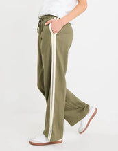Load image into Gallery viewer, Vibe Khaki Linen Blend Stipe Wide Leg Pant
