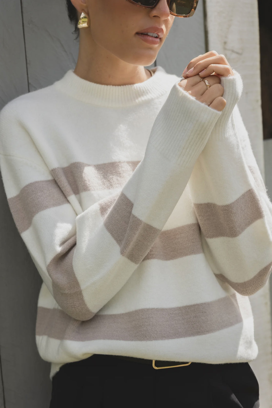 True Natural Stripe Crew Knit
