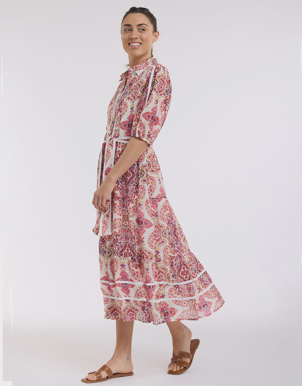 Paisley Midi Trim Dress - Paisley Print