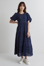 Load image into Gallery viewer, Graceful Navy Shirred Dress

