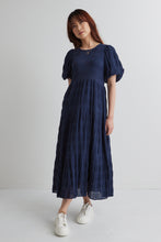 Load image into Gallery viewer, Graceful Navy Shirred Dress
