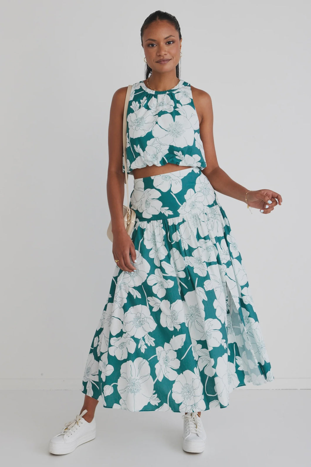 Pisces Ocean Floral Tiered Maxi Skirt
