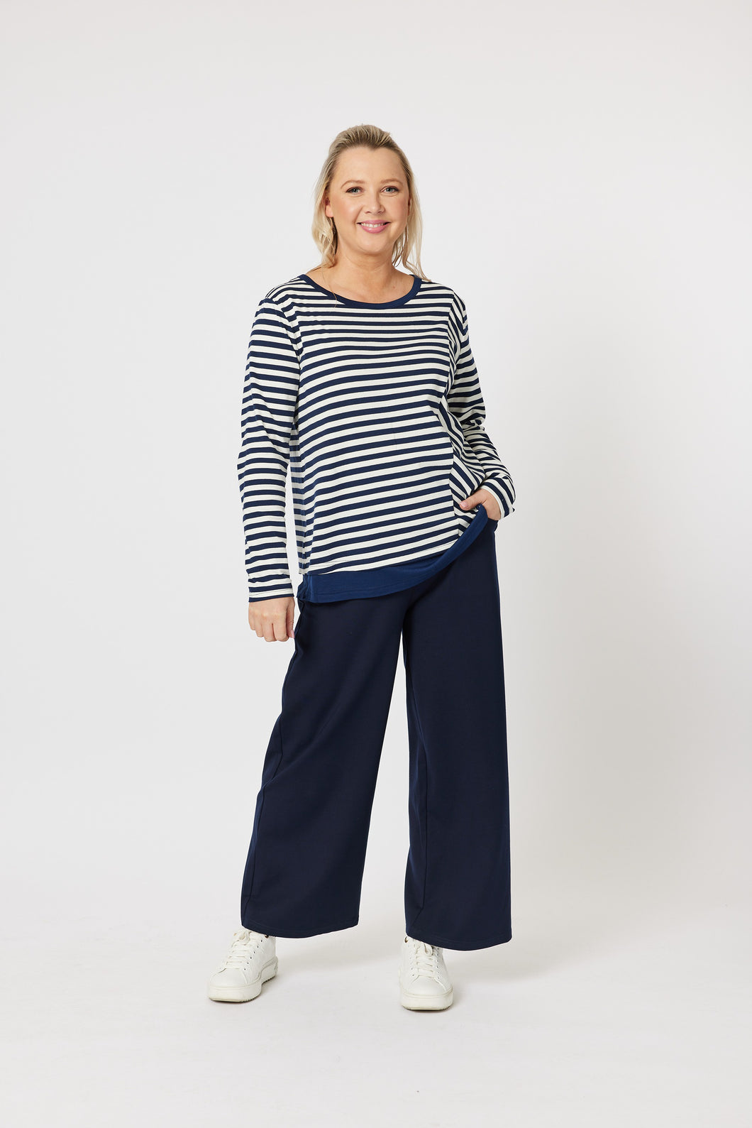 Sarah Stripe Top: Navy